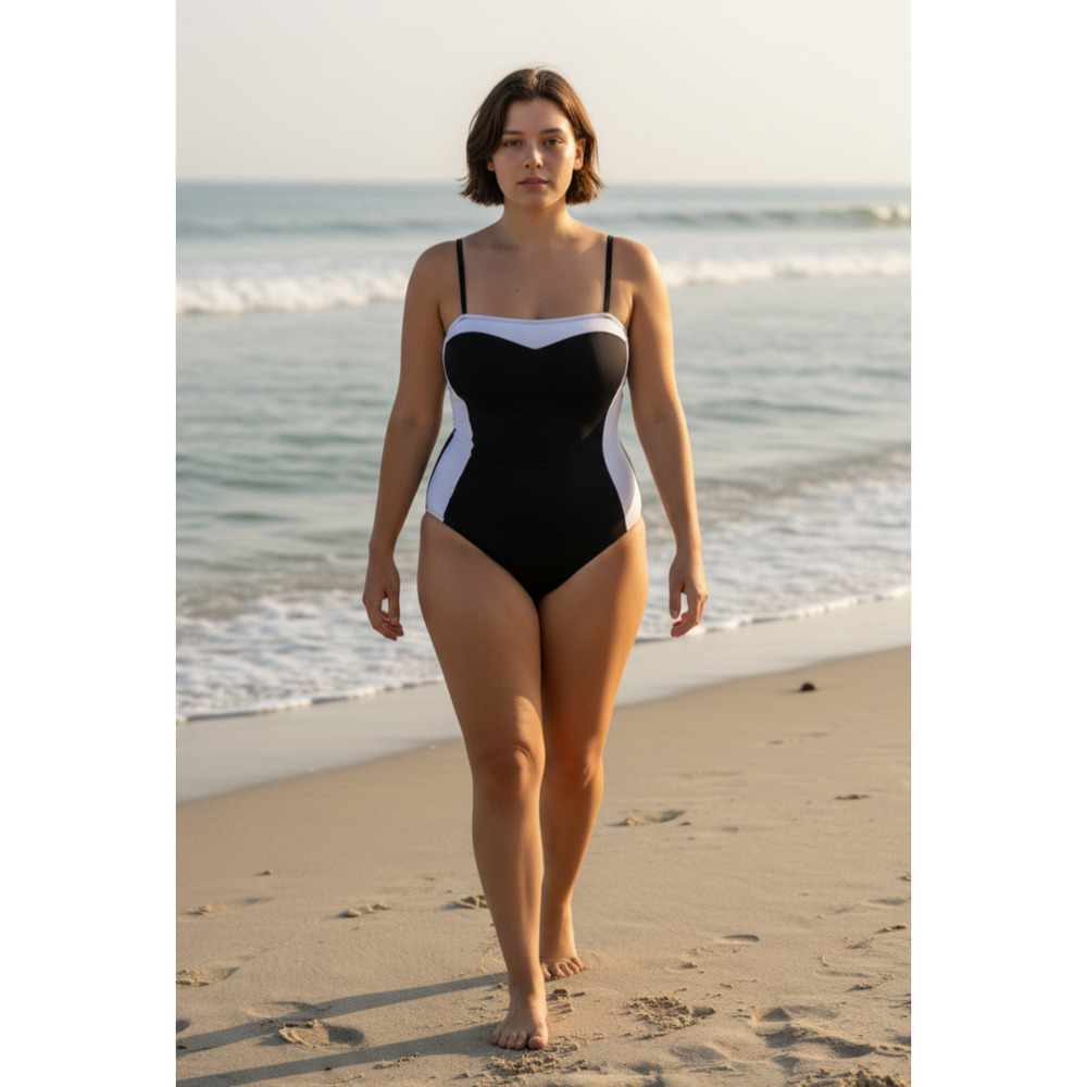 TA3 Framey Strapless One Piece Swimsuit Black White 3X XLong NWT